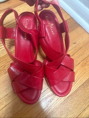 Cole Haan Red Leather Crisscross Strap Sandals